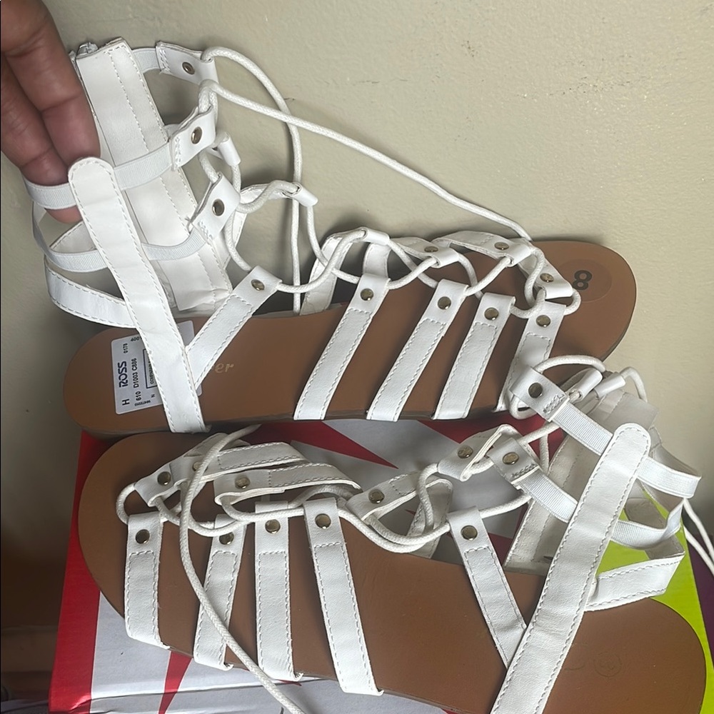 White Gladiator Sandals with Cage Design